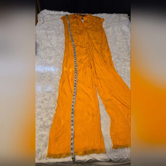 NWT Zara Orange Paisley Jumpsuit with Metal Clasps Size S - Picture 6 of 16